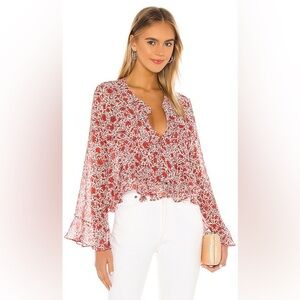 MISA x Revolve Red Floral Ruffle Blouse